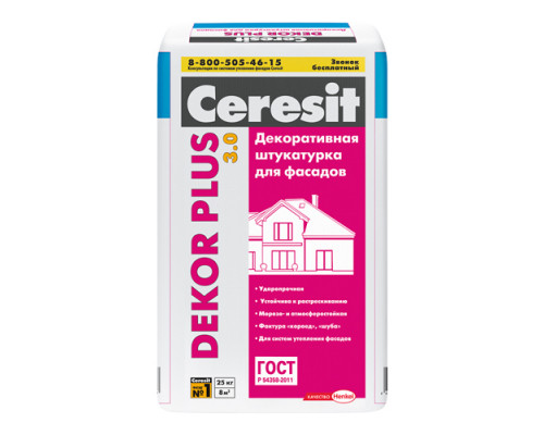 Штукатурка для фасадов ЦЕРЕЗИТ DekorPlus D.PL.(2мм) 25кг RU 2783097 "ФАСАД" (1 пал - 48 меш.)