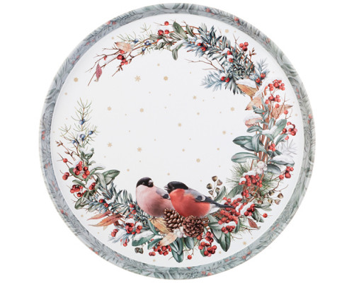 Поднос сервировочный Agness Снегири 33*2,1 см 898-228