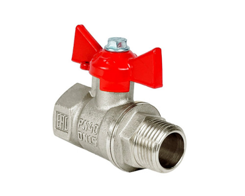Кран шаровой Valfex 11Б27фт1М для воды 1/2" ВР/НР ручка-бабочка, никелированная латунь (96/24)