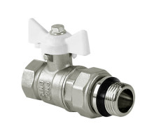 Кран шаровой Valfex для ВОДЫ 1/2" ВР/НР, штуцер, резин. кольцо, бабочка БЕЛАЯ НИК-Й (80/20)
