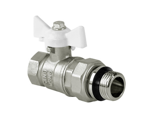 Кран шаровой Valfex для ВОДЫ 1/2" ВР/НР, штуцер, резин. кольцо, бабочка БЕЛАЯ НИК-Й (80/20)